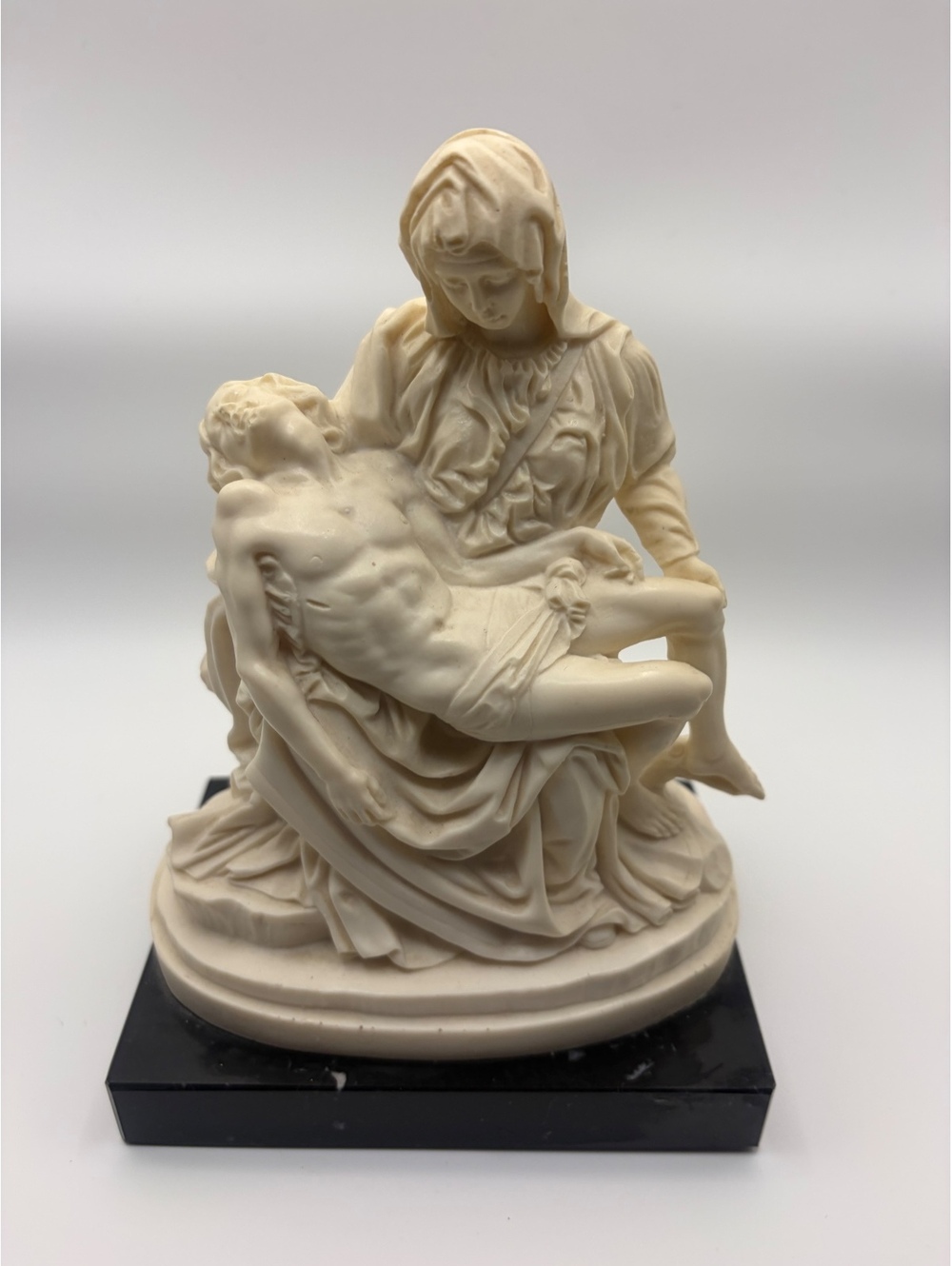 Religious Pietà Statue Sculpture on Black Base